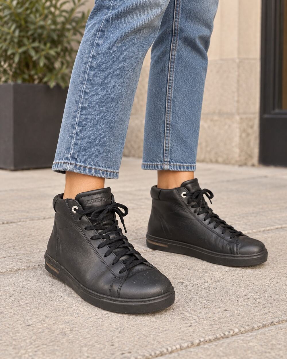 Birkenstock Bend Mid Black Natural Leather High Top Comfort Sneakers Women's 7